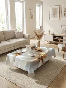 1 Pieza Mantel redondo con efecto de flor 3D y luz en oro blanco, mantel de mesa de lujo y romántico estilo francés de país, de poliéster resistente a las manchas y al agua, con borde festoneado, a prueba de aceite y polvo, lavable y reutilizable, ideal para cenas de aniversario, celebraciones del Día de San Valentín, reuniones íntimas, suministro esencial para la cocina y el hogar - Multicolor - Ver 9