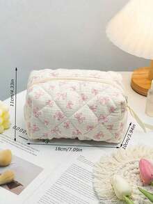 Cute Bow Make Up Bag Cute Bow Knot Pattern Toiletries Bag Travel Make Organizer Zipper Pouch, Quilted Cosmetics Bag, Stylish Foldable Commuter Makeup Bag For Brushes Aesthetic Cosmetic Bag For Gift, Friend, Girls, Student Quilted Floral Flower Zippered Makeup Bag Cute Floral Cosmetic Bag With Zipper Gift Storage Jewelry Organizer Box Bathroom Set Valentines Back To School Supplies 0OOE - Màu xanh lam - Xem 9