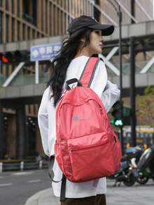 Lightweight Nylon Student Backpack With Multi-Pocket Design - Pink - View 3