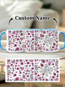 1pc 11oz/15oz Custom Mother's Day Name Mug, Personalized Coffee Cup With Printed Name. The Wrap-Around Pattern On The Mug Can Be Customized With Up To 8 Children Holding Their Mother's Hand. This Mother-Themed Mug With Floral Elements Is An Ideal Gift For Mom And A Unique, Thoughtful Present - 款式3 - 查看 47
