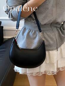 1pc Coffee Brown Crescent-Shaped PU Leather Shoulder Bag, Fashion Simple Solid Color Women Underarm Bag, Autumn/Winter Can Be Used As Valentine's Day, Thanksgiving, Halloween,Christmas Gift. - Nhiều màu - Xem 4