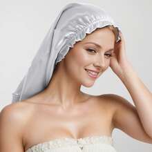 1pc Women's Minimalist Satin Sleep Cap, Soft Elastic Band, Ruffle Trim Long Tube Hair Bonnet For Home Hair Care - Multicolor - View 9