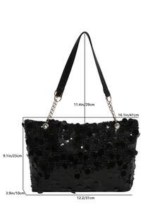 Bolso de mano de mujer con cadena al hombro y bajo el brazo, con lentejuelas, estilo elegante y sencillo, nueva colección primavera 2026 - Negro - Ver 5