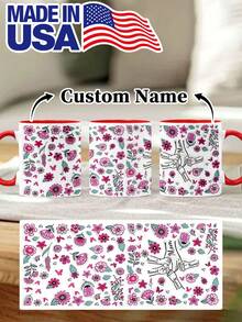 1pc 11oz/15oz Custom Mother's Day Name Mug, Personalized Coffee Cup With Printed Name. The Wrap-Around Pattern On The Mug Can Be Customized With Up To 8 Children Holding Their Mother's Hand. This Mother-Themed Mug With Floral Elements Is An Ideal Gift For Mom And A Unique, Thoughtful Present - 款式3 - 查看 1