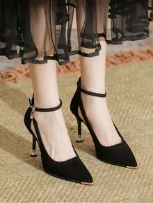 Sexy French Pointed Toe Stiletto Heel Hollow Out Strap High Heels, Metal Anti-Kick Commuting Elegant Shoes For Women - Black - View 1