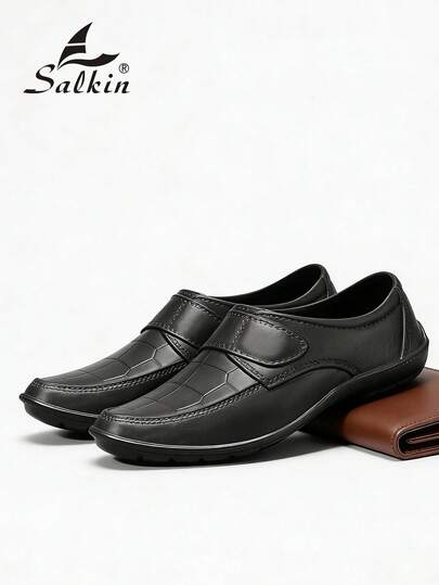 Salkin Neue Marken-Designer Herren Loafer, Klettverschluss Karomuster Design, weich & bequeme Lederschuhe, einfarbige minimalistische Sommer Sandalen, atmungsaktiv rutschfest abriebfest Casual Outdoor Laufschuhe, weiches Leder leichtgewichtig schnelltrocknend geruchshemmend EVA Material Große Größen Herrenschuhe, Urlaubsstil. Bitte eine Nummer größer wählen