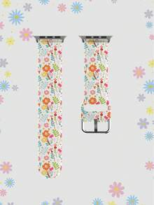 Green Leaf & Orange Floral Pattern Silicone Watch Band Compatible With Apple Watch 38mm 40mm 41mm 42mm 44mm 45mm 49mm, Fits Series Ultra/SE/8/7/6/5/4/3/2/1 - Multicolor - View 8