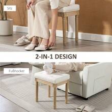 Linen Upholstered Stool, Footrest With Padded Seat, Wooden Stool Legs, 42 X 32 X 46.5 Cm, Beige - Beige - View 5