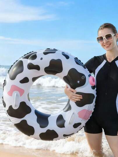 1pc Inflatable Cow Shaped Swimming Pool Float - Cute Animal Swim Ring Floating Island, Suitable For Adults, Summer Beach Leisure Chair, Cow Pattern Swimming Pool Float Large Decoration | Funny Summer Swimming Leisure Chair, Suitable For Beach Party, Swimming Pool Party And Vacation