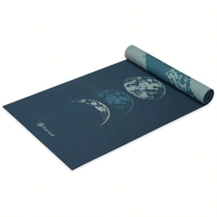 Gaiam Yoga Mat - Premium 6mm Print Reversible Extra Thick Non Slip Exercise and Fitness Mat for All Types of Yoga Pilates and Floor Workouts 68" x 24" x 6mm Thick - Onda lunar - Ver 1