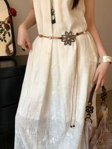 1 chiếc dây thắt eo bằng polyester kiểu Bohemian cổ điển hình hoa sen - màu nâu - Xem 2