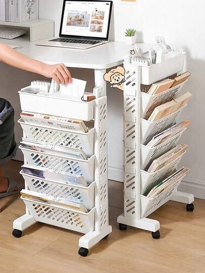 5/6层可移动教室书架 - 多功能桌面收纳架，带顺滑滚轮 - 宿舍、图书馆和角落的完美空间节省方案