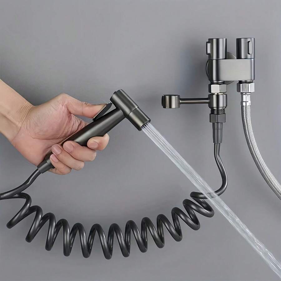 1 Set Wall-Mounted Handheld Bidet Sprayer Kit, Classic Design With Sprayer, Extendable Phone Holder And Hygiene Training Bracket, Modern Bidet System | Durable Wall-Mounted Toilet Sprayer Set