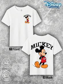 Disney Mickey Character Pattern Summer T-Shirt, Suitable For Boys And Girls To Wear For Holiday Parties, Dinners, Outdoor Play, Travel, And As A Children's Gift For Visiting Disneyland. - 白色 - 查看 2