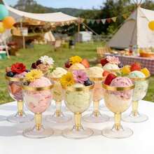 1/2/4/10/25/30/50/60只装金边高脚酒杯，5盎司透明葡萄酒杯，金边设计，不易碎，可叠放，可拆卸，适用于婚礼、派对、庆典和家庭聚会等多种场合。 - 無色 - 查看 6