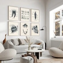 6PCS Retro Dental Anatomy Canvas Poster Wall Art Set, Retro Dental Anatomy Posters, Aesthetic Home Decor, Optional Frame. Wall Decoration, Educational Dental Art Room Decoration Materials, Perfect Bathroom/Living Room/Bedroom/Office/University Dormitory Decoration, Fashionable Dental Office Wall Art, High-End Canvas Prints For Dental Professionals, Ideal Gifts For Dentists - 6PCS - View 8