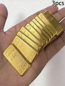 Mini Fake Gold Bar Set. Imitation Gold Ingot, Decorative Prop, Photography Decor, Toy Model, Fake Gold Model, Mini Model, Miniature Model, Miniature Item, Mini Trinket, Mini Toy, Toy, Man's Toy, St. Patrick's Day - Multicolor - View 12