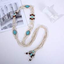 1 chiếc thắt lưng nữ kiểu Bohemian bằng hạt gỗ dệt, thắt nút thanh lịch, phù hợp với váy và quần jeans, mặc hàng ngày. - 3 hạt lớn dây thắt lưng - Xem 6