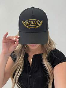 1pcs VonDutch Wings Printed Baseball Cap, Classic Casual Retro Y2K Unisex Baseball Cap, Adjustable Size, Lightweight And Sun Protection, Suitable For Outdoor Sports, Daily Wear, Parties, And - 黑色 - 查看 2