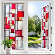 1/6片几何图案彩色玻璃窗贴，可移除，无胶，静电吸附磨砂玻璃贴，适用于家庭浴室和厨房门装饰。 - 靜電磨砂膜 - 查看 6