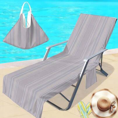1 chiếc khăn phủ ghế bãi biển kẻ sọc kiểu cổ điển, chất liệu microfiber, nhanh khô, phù hợp với ghế hồ bơi, khăn phủ ghế bãi biển có túi, phụ kiện cần thiết cho kỳ nghỉ.