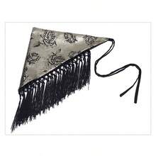 Elegant Triangular Scarf With Wide Waistband For Women, Fashionable  With Rose Print And Tassel Decoration - 暗金三角巾寬腰封 - 查看 12