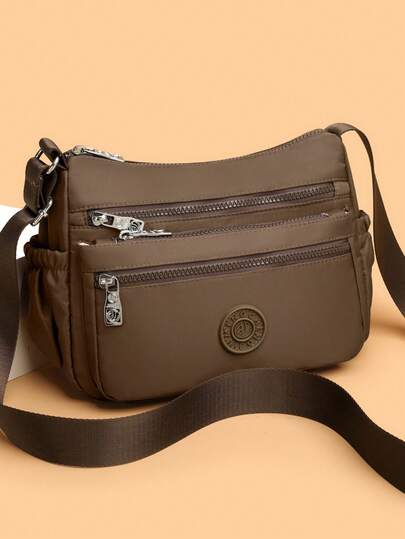 1 pieza Mochila de tela de nailon de unicolor de moda nueva con cierre de cremallera, multicapa, bolso de hombro mensajero para hombres para uso diario, adecuado para ir al trabajo, casual, caminar, regalo para ti o tus amigos