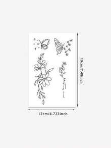 1 pieza Tatuaje temporal de hierbas que dura de 7 a 14 días, pegatina de tatuaje temporal con diseño minimalista de mariposa y patrón floral abstracto misterioso para la cintura, pegatina de tatuaje temporal a prueba de agua y de moda adecuada para personas - Negro - Ver 5