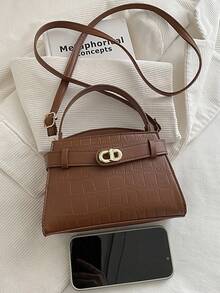 2026新款鳄鱼纹压花小方包，休闲单肩斜挎包，百搭女士小方包 - 棕色 - 查看 9