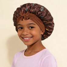 Awegeo 可爱缎面蝴蝶结儿童睡帽 - 透气、保护头发、可调节 - 彩色 - 查看 6