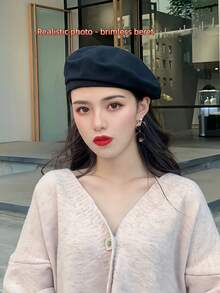 1 chiếc mũ beret bát giác kiểu Pháp cổ điển dành cho nữ, mùa thu/đông, kiểu dáng thường ngày đa năng, chất liệu mềm mại, chu vi vòng đầu rộng, mũ thợ sơn, quà tặng ngày lễ, mũ dự tiệc. - Nhiều màu - Xem 6