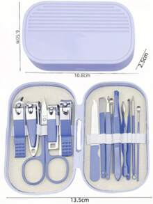 14 Pcs Stainless Steel Manicure Set, Including Nail Clippers, Scissors, Toenail Clippers And Pedicure Tools Set Portable Travel Grooming Kit With Travel Storage Box - Blue - View 10