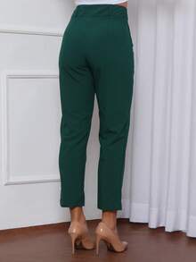 Women's Tailored Plain Trousers With Button - Maxma 6631 - 墨綠色 - 查看 4