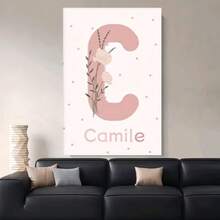 Enmarcado 2D Plano, 2D Plano, 1 Piezas de  de pintura de letras de arte personalizado con nombre temático de mariposas,  rosa para habitaciones de niñas, imágenes de pared de lunares beige, pósters de pared para guardería y decoraciones para dormitorios de niñas - Enmarcado - Ver 3