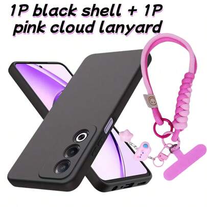 Keychain,Lanyard 1P Black Sandstone Phone Case + 1P Pink Cloud Pattern Phone Case, Compatible With RENO13/ Reno11/ A98/ Reno5 Lite/ Reno7 Lite/ Reno6 Lite And Other Series Mobile Phone Cases.
