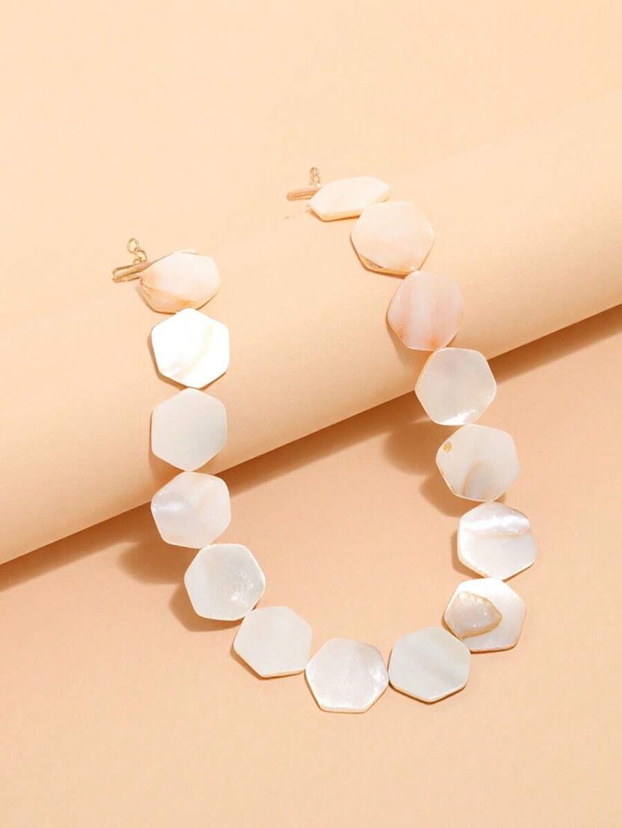 1 chiếc vòng cổ vỏ sò hình học tối giản, phù hợp cho cả nam và nữ, dùng hàng ngày, quà tặng trang sức cho kỳ nghỉ biển. - trắng - Xem 1