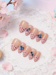 Bộ 10 miếng dán móng tay thủ công dành cho nữ, móng giả chấm bi kiểu Pháp, móng giả trong suốt 3D hình quả việt quất dễ thương, miếng dán móng có thể tháo rời. - Nhiều màu - Xem 4