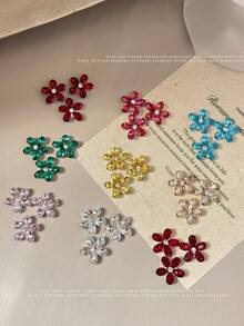 5pcs K9 Colorful 5-Petal Flower Rhinestone Nail Art Charms, Sparkling Fingertip Flower Rhinestone Finished Product, Wealthy Nail Art Rhinestone Decor, DIY Nail Decoration, Nail Parts, Decorative Components - Multicolor - View 6