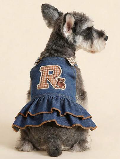 PETCIRCLE 1 bộ váy cho thú cưng, thiết kế hình gấu chữ cái dễ thương dành cho chó và mèo nhỏ, trang phục thoải mái cho cún con và mèo con.