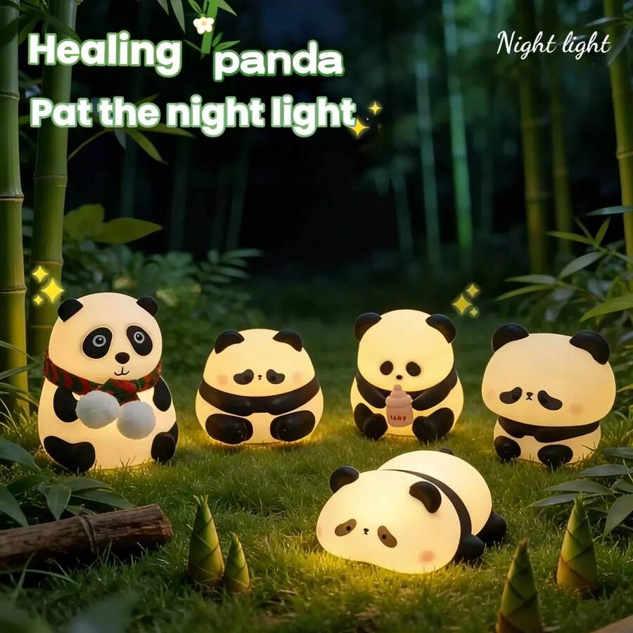 柔軟可愛熊貓小夜燈,觸碰亮燈,暖色調與7色模式,柔軟矽膠USB充電熊貓檯燈,30分鐘定時自動關機,創意動物小夜燈,適合兒童房,男孩女孩的酷禮物,生日與聖誕禮物 - 白色 - 查看 1