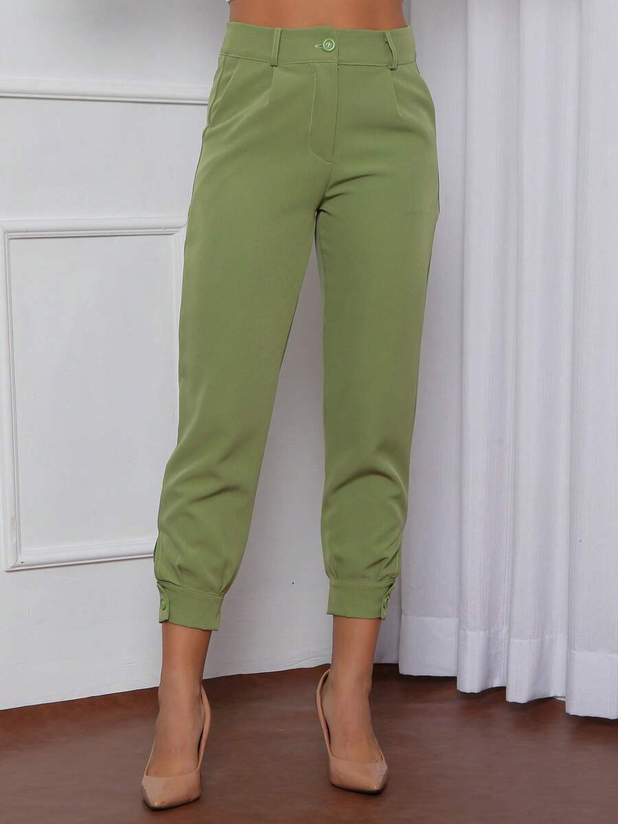 Calça Feminina Jogger com punho na barra com botão para fechamento, tecido poliéste c/ elastano - Maxma 6619