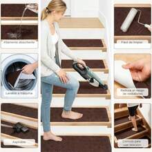 Alfombra Antideslizante para Escaleras 15 Piezas de Adhesivo para Escaleras de Madera antideslizante y adhesiva para garantizar la  de personas mayores niños y mascotas 76 x 20 cm . - marrón - Ver 3