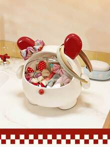 1pc Rabbit Shaped Desktop Storage Box, Cute Accessory Organizer Box With Flip Cover - Multipurpose Storage For Cosmetics, Candy, Keys, Jewelry Etc. | Suitable For Office, Dorm, Bedroom Desk Organization | Great Gift For Girls, Birthday, Back To School, Christmas Decor, Easter, Women's Day, Mother's Day, Children's Day - Multicolor - View 3