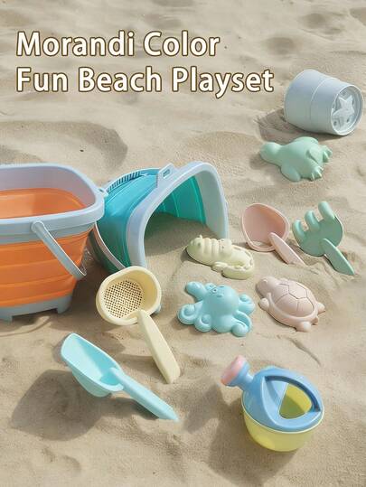 Kids Summer Beach Toy Set, Includes Shovel, Sand And Foldable Bucket, Turtle And Marine Animal Molds. Portable Multi-Functional Silicone Foldable Bucket, Beach Toy Set, Beach Bucket Toys, Outdoor Toys, Baby Toys, Random Color Sent.