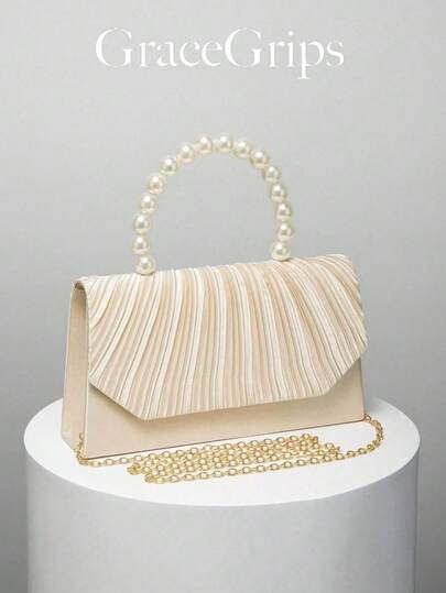 1 pieza Bolso de mano elegante con pliegues brillantes, adecuado para vestidos, ocasiones formales, fiestas, bodas, aniversarios, regalos