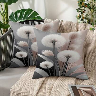 Bộ 2 vỏ gối trang trí họa tiết hoa bồ công anh, có thể giặt máy, khóa kéo, thiết kế in trang trí, phù hợp trang trí nhà cửa và văn phòng (Không bao gồm ruột gối) (Không thêu)