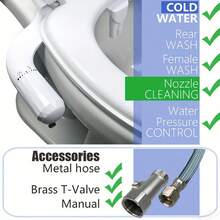 Vòi xịt vệ sinh (Bidet) - Hệ thống vòi kép cho vệ sinh vùng kín và dưới lưỡi, không dùng điện, phun áp lực nước - Dễ lắp đặt, tương thích với bồn cầu tiêu chuẩn EU, Mỹ và Canada, màu trắng đen. - A - Xem 3