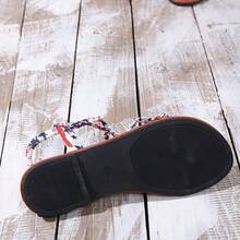 Women's Woven Strap Thong Beach Style Flat Sandals July 4th Independence Day Flag Print Comfortable Sandals - Red and White - View 7