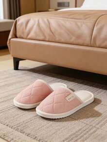 OBOVAY Unisex Solid Color Wavy Pattern Casual Slip-On Slippers, Flat, Lightweight, Portable, Suitable For Indoor, Vacation - Pink - View 2