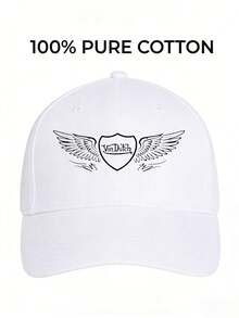 1pcs VonDutch Winged Shield  Printed Baseball Cap, Classic Casual Retro Y2K Unisex Baseball Cap, Adjustable Size, Lightweight And Sun Protection, Suitable For Outdoor Sports, Daily Parties, And Vacations, - White - View 3